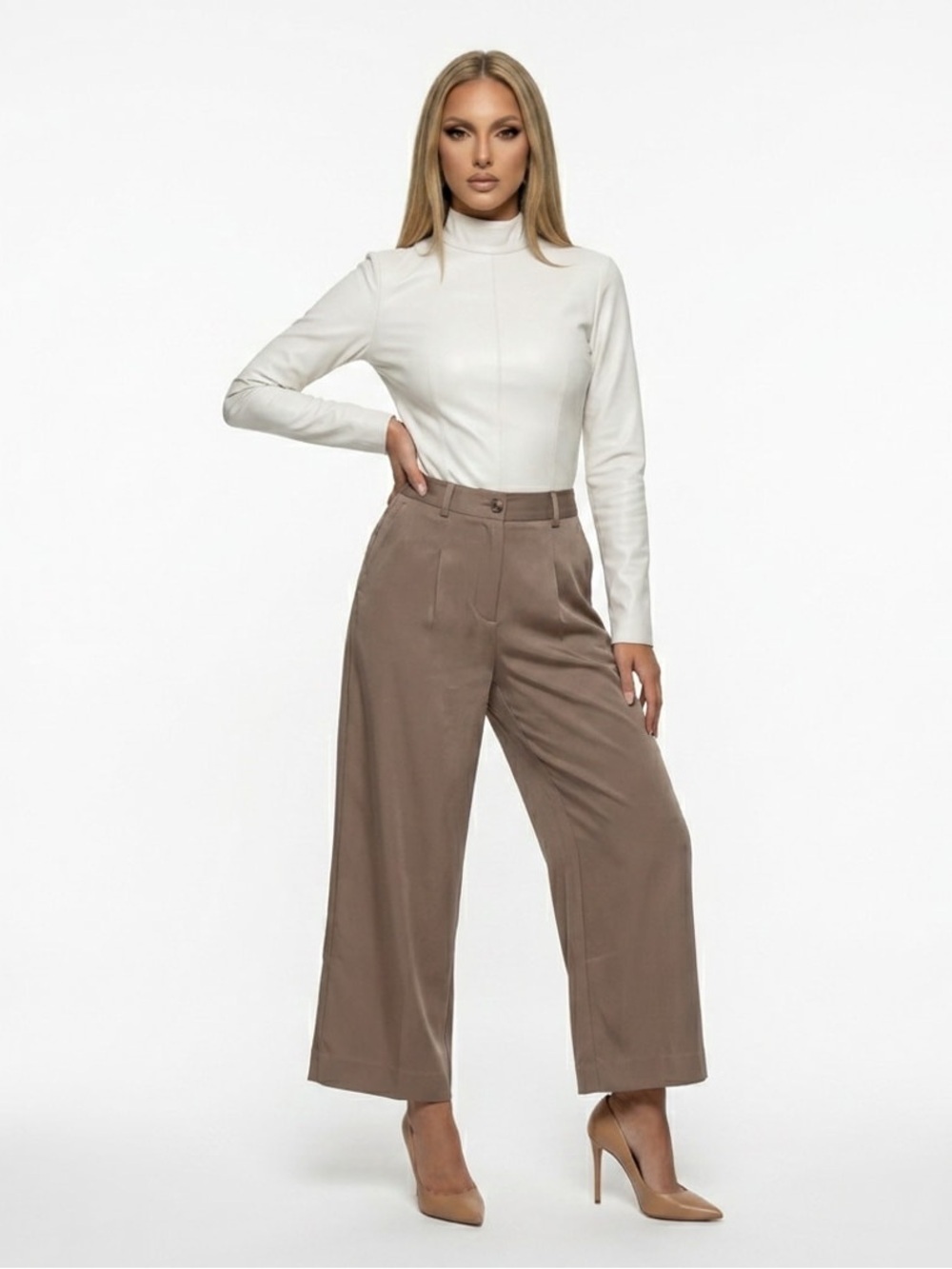 NWT Banana Republic Women’s Wide Leg High Rise Trousers Taupe Sz 8 Shimmering